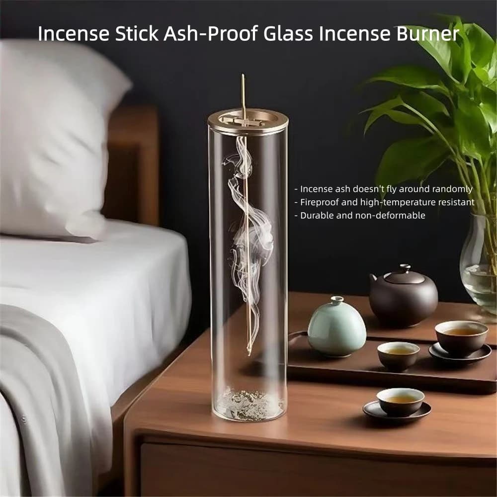 Upside-Down Incense Holder,Metal Incense Clip,Glass Container-Ash-Proof Incense Burner,Home Decoration,Creative Incense Holder