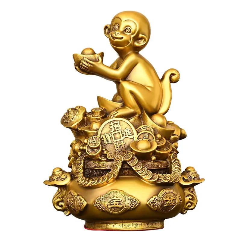 xx-Fengshui Wealth Copper Golden Monkey Statue Ornaments Home Room Sculpture Lucky Accessories Office Mascot Decoration Items