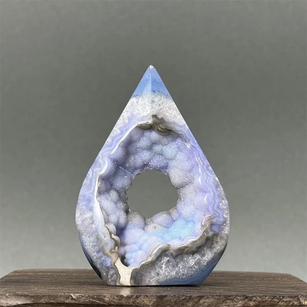Natural Gemstone Blue Agate Geode Free-Form Ornaments Spiritual Healing Meditation Witchcraft Ritual Home Decoration Gift