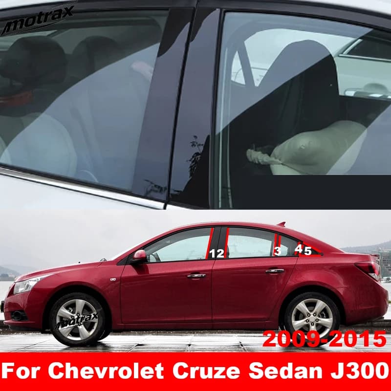 Car B C Pillar Stickers PC Window Trim Central Middle Glossy Pillar for Chevrolet Cruze Sedan J300 2009 2010 2011 2012 2013-2015