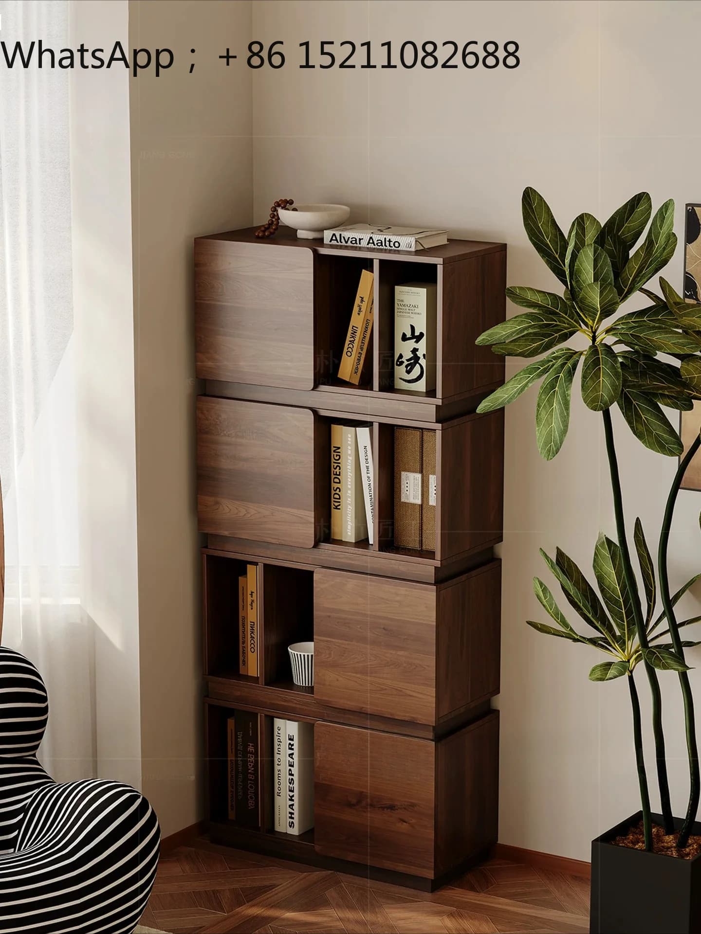 LLY medieval solid wood floor-to-ceiling display cabinet integrated against the wall, study locker, living room storage cabinet