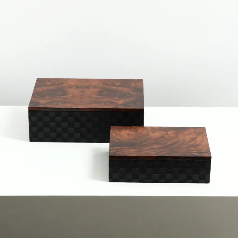 Italian minimalist wood grain black grid leather pattern decorative box,  dresser creative storage box ornament