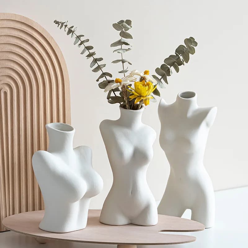 Creative Vase, Chest Nude Figure Vase, Body Art Ceramic Flowerpot, Desk Decoration, Artificial Flower Decoration, Porcelain Vase