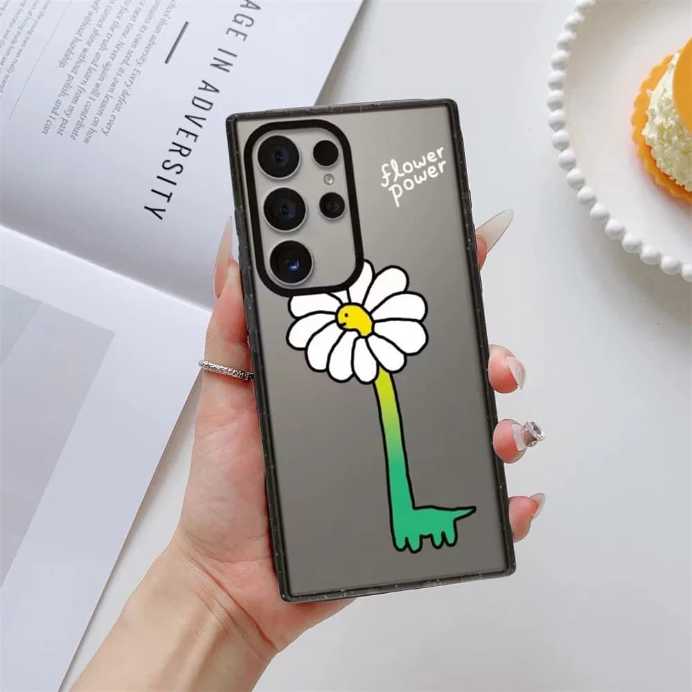 Cute Daisy Dinosaur Acrylic Border Case for Samsung Galaxy S26 S25 S24 S23 Ultra S26U S24+ S25+ S26 Plus Protective Case