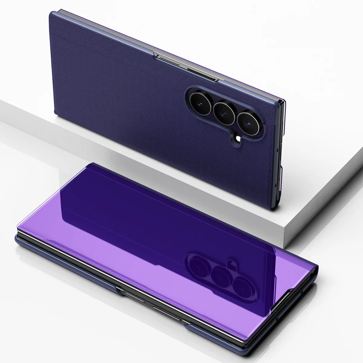 For Samsung Galaxy Z Fold 8 Ultra Fold 7 6 5 4 3 Case Mirror Clear View Leather Flip Phone Cover Kickstand Shockproof