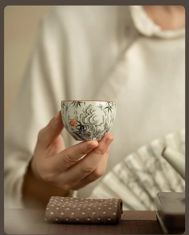 Bamboo Crackle Glaze Teacup Ceramic Tea Cup Master Kung Fu Guest Cup Gift