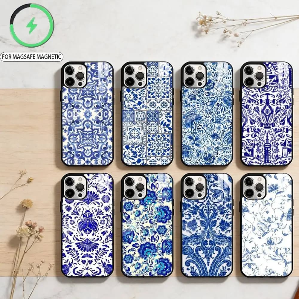 blue and white china  Phone Case For iPhone17,16,15,14,13,12,11 Plus,Pro Max Magnetic For Magsafe Wireless Charging