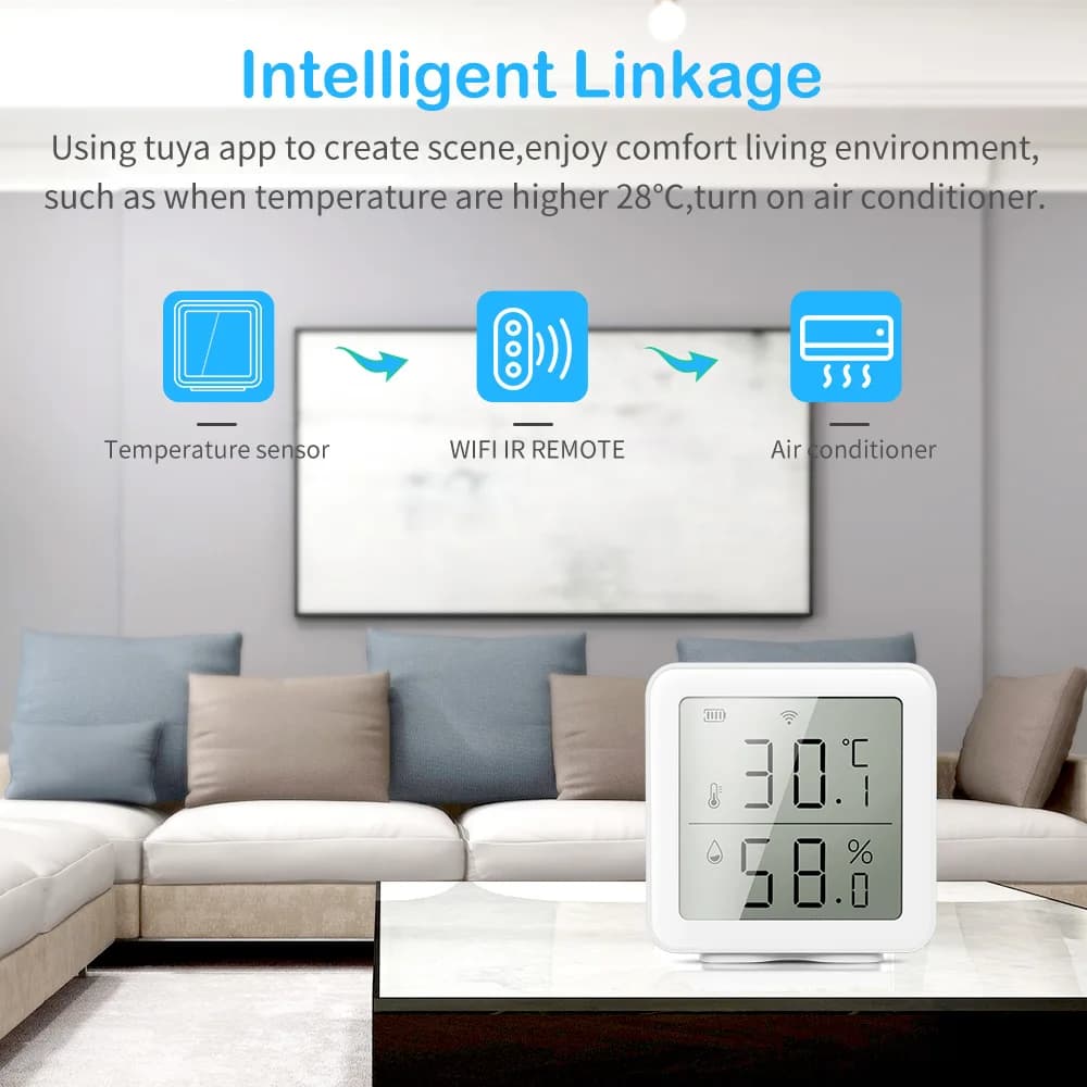 WiFi Temperature Humidity Sensor Detector For Smart Home Security Garden Humidity And Temperature Sensor With Display