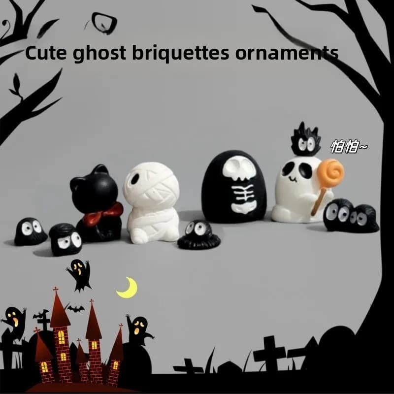 Cute Mini Ghost Sootball Figurine – Car Dashboard & Desk Decor, Spooky Cute Halloween Ornament for Office Home Display
