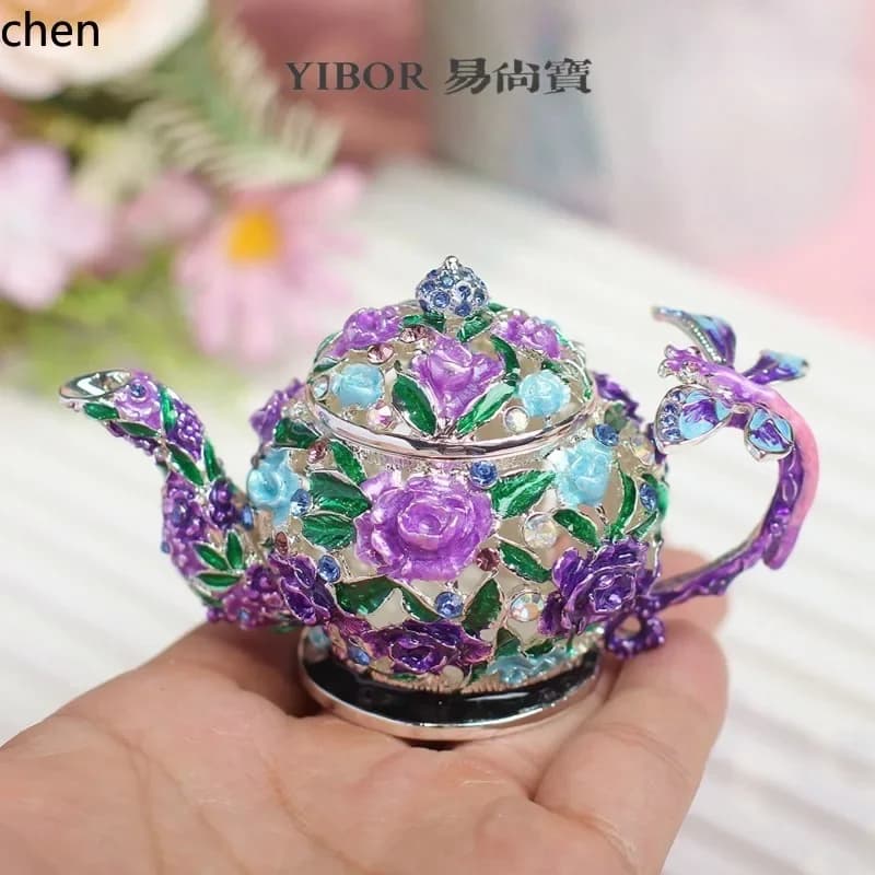 HT  Chinese retro enamel jewelry box, handicraft, home decoration, teapot ornament, jewelry box