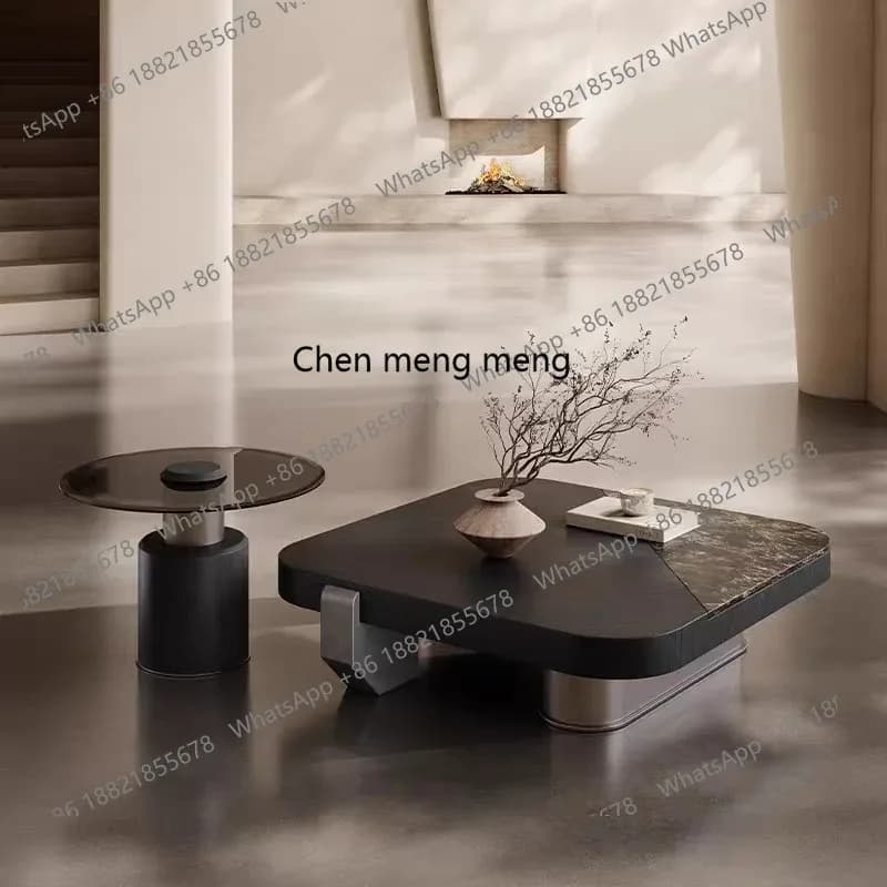E182 Natural microcrystalline stone coffee table Modern high-end living room platinum diamond luxury stone square coffee table