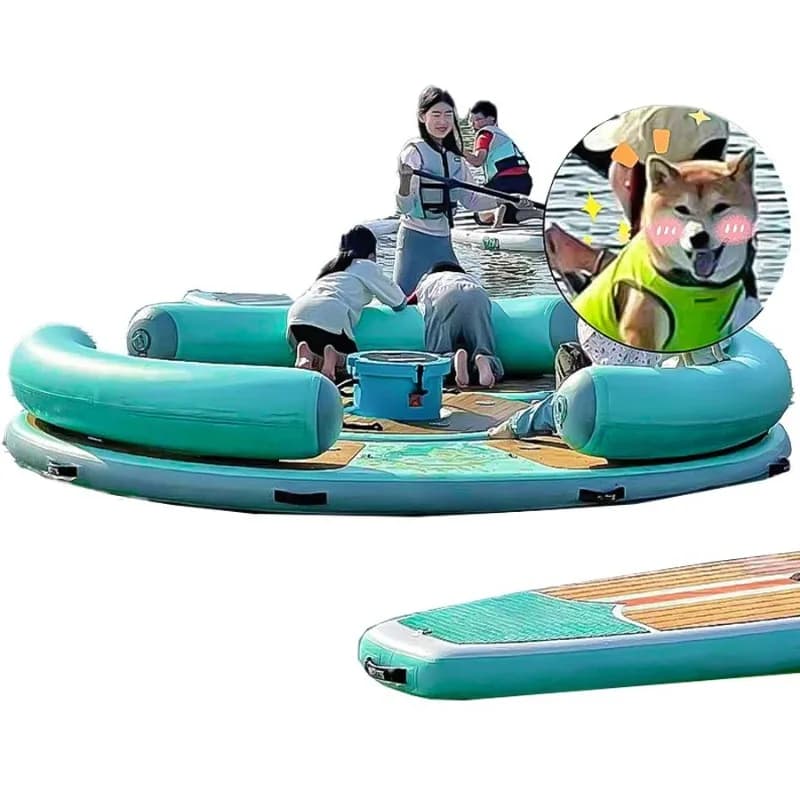 Inflatable floating island, water sofa leisurely fishing platform, shading and rain shelter