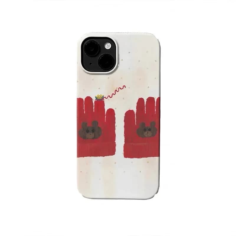 Red Gloves Funny Little Bear Phone Case for IPHONE 17 Air 16E 15 PROMAX 14 Plus 13 12 MINI 11 PRO 16Plus XR Acrylic Phone Cover