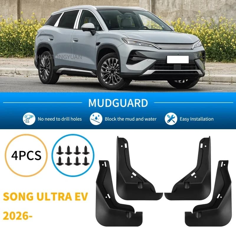 Mud Flaps Set of 4 for BYD Song Ultra EV 2026 Car Accessories for Fender Splash Guards Mudguard Black ABS Tire for Protection