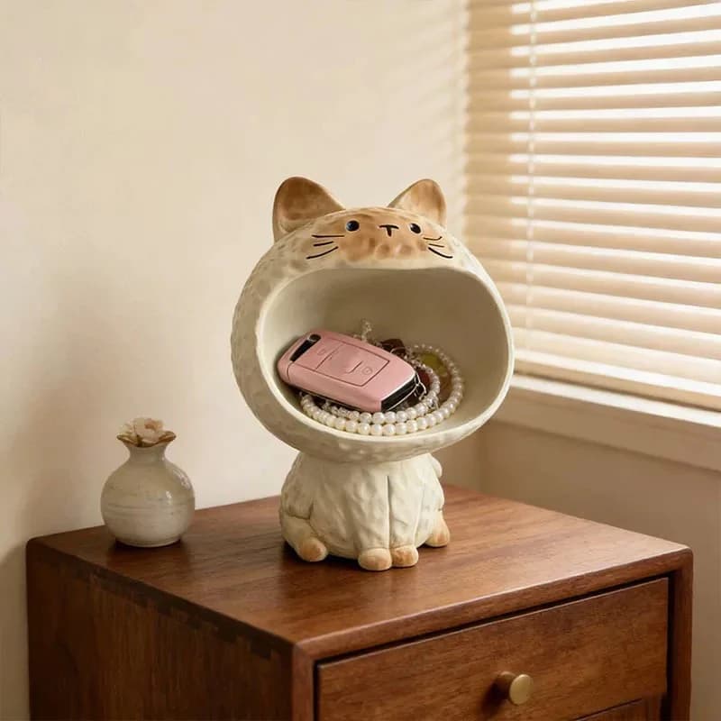 Cat Porch Key Storage Siamese Cat Statue Living Room Decoration Small Items Container Cute Desktop Storage Accessories