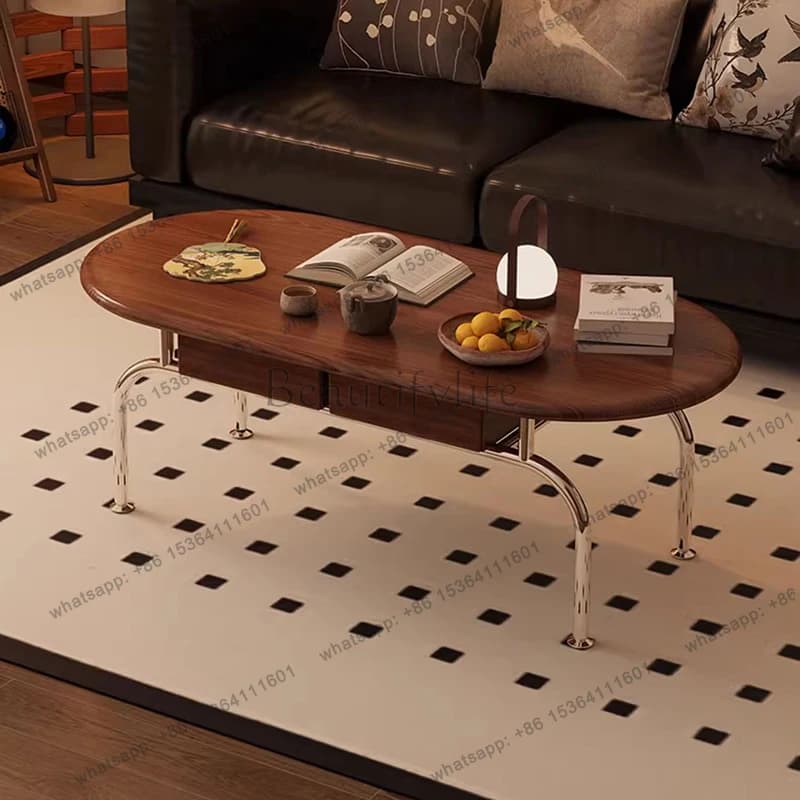 Aesthetic Design Coffee Table With Drawers Vintage Oval Metal Legs Coffee Table French Elegant Coffee Table Home Furniture