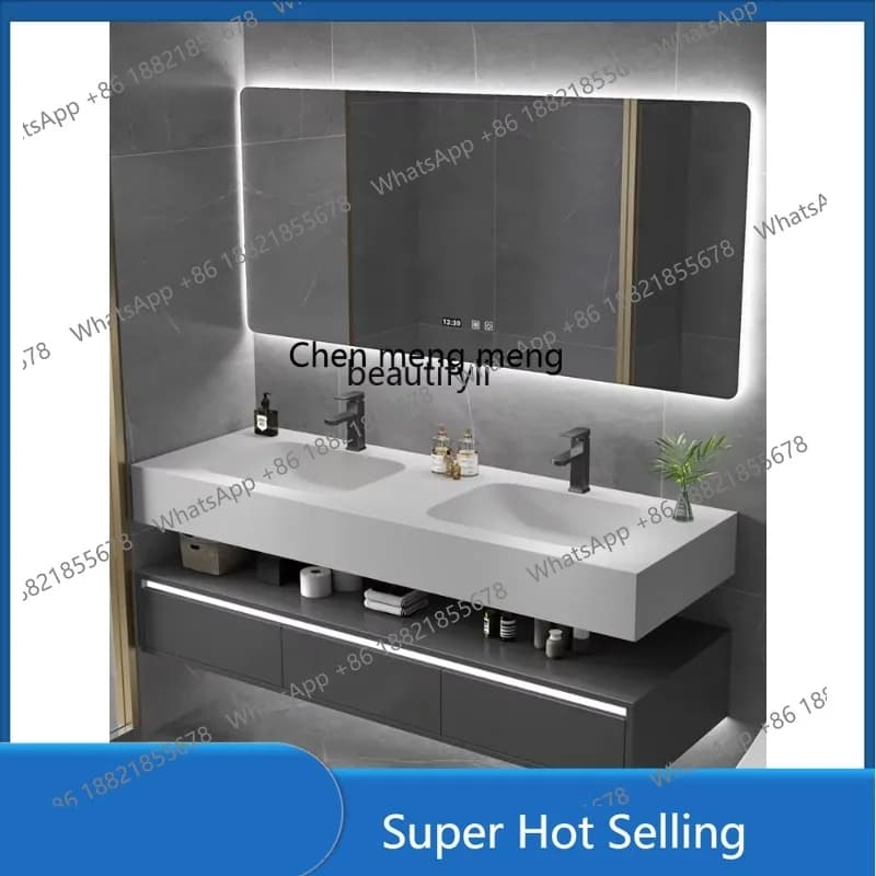 A85 Integrated Bathroom Cabinet Combination Stone Plate Seamless Ceramic Double Basin Bathroom Wash Basin Washstand