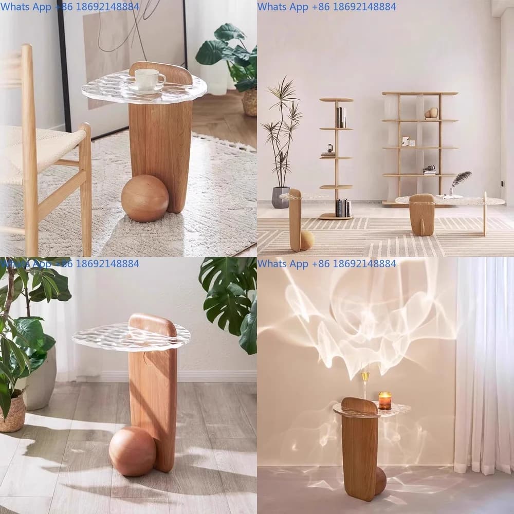 Living Room Side Table Modern Simple Sofa End Table Solid Wood Corner Table High End Vintage Wavy Glass
