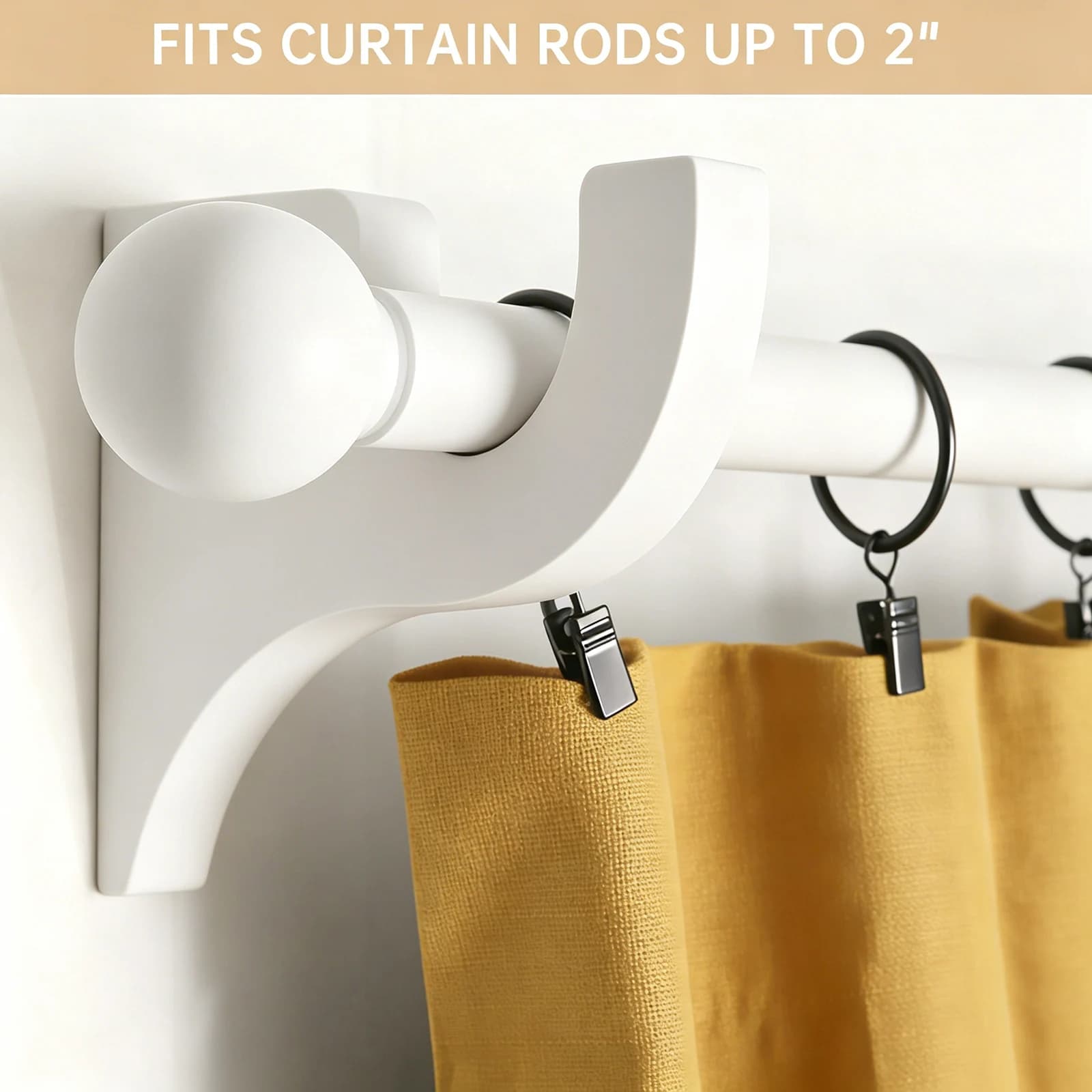 2 Pcs Upgrade Beech Wood Curtain Rod Brackets White Brown Classics Curtain Rod Holder Rack For Bedroom Livingroom Bathroom