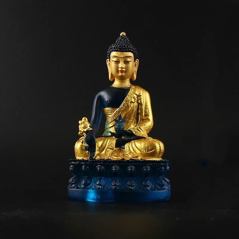 Tibetan Buddhism Resin Gilt Statue Tantra Medicine Buddha Worship Statue