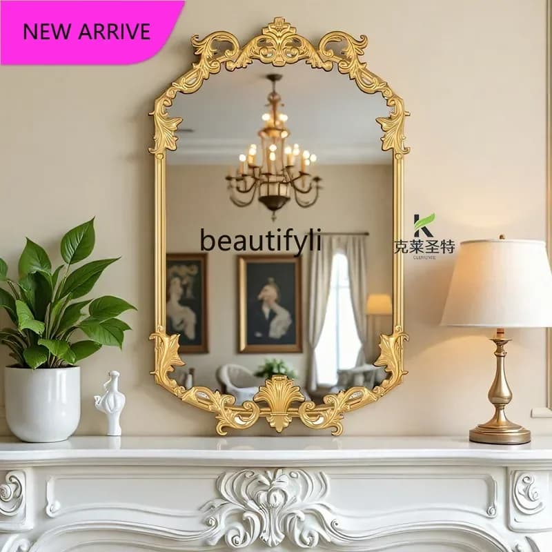 European retro carved decorative mirror bedroom vanity makeup mirror bathroom mirror wall hanging6239
