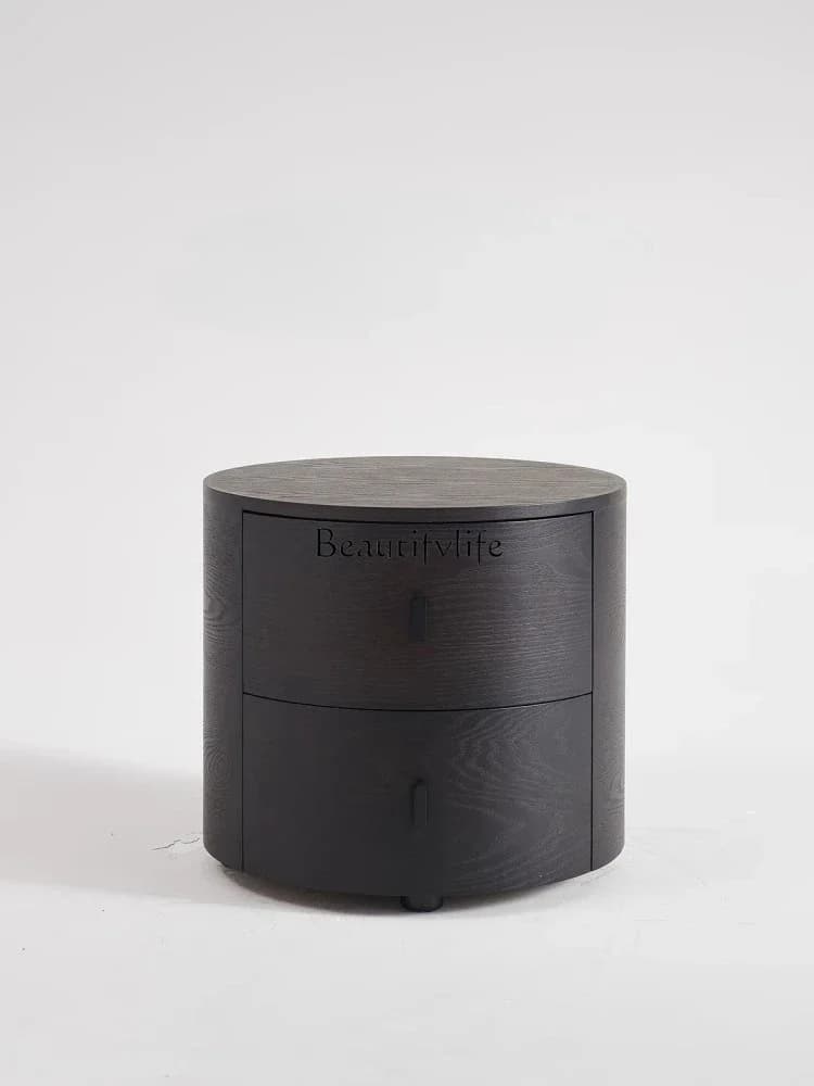 LJY**Italian minimalist designer smoked wood round black premium minimalist modern retro solid wood bedside table