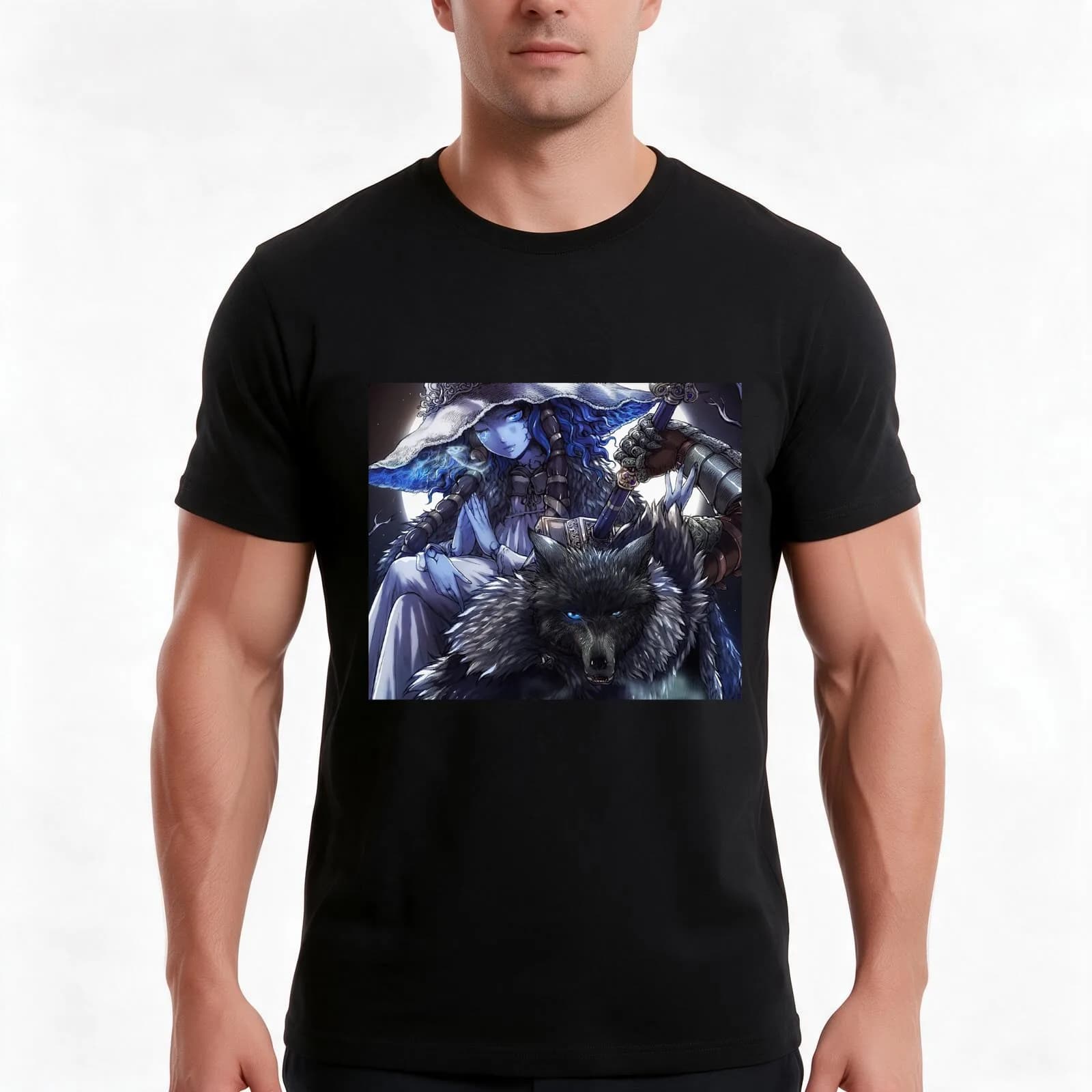 Ranni and Blaidd Tapestry T-Shirt, Summer Casual Cotton Tee, Oversized Streetwear Tops, Vintage Graphic Print, Unisex Men Women