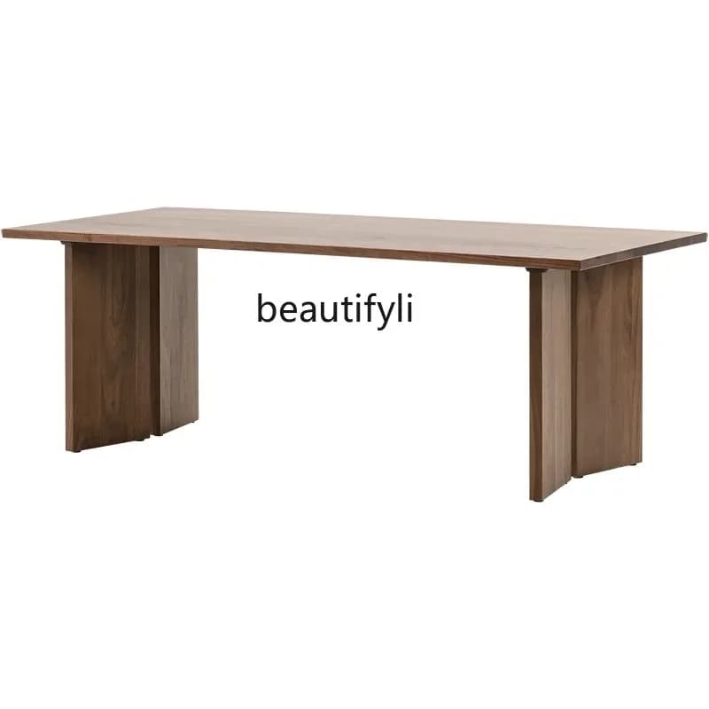 Nordic Style White Wax Solid Wood Dining Table Home Walnut Color Living Room Simple Rectangular Workbench Tea Table