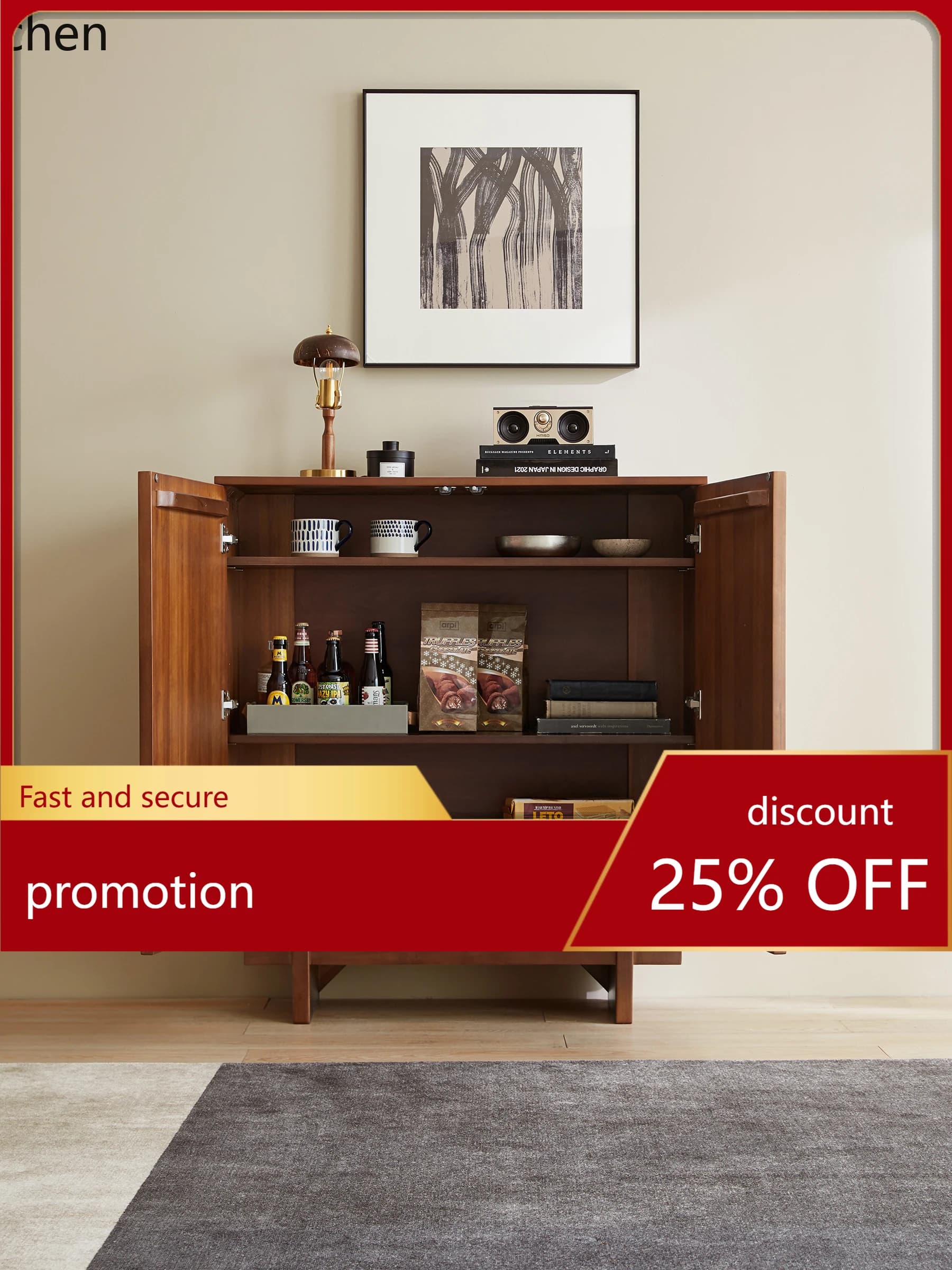 YFY Solid Wood Chest of Drawers Living Room Side Cabinet Storage Cabinet Light Luxury Locker Clothes Closet Retro