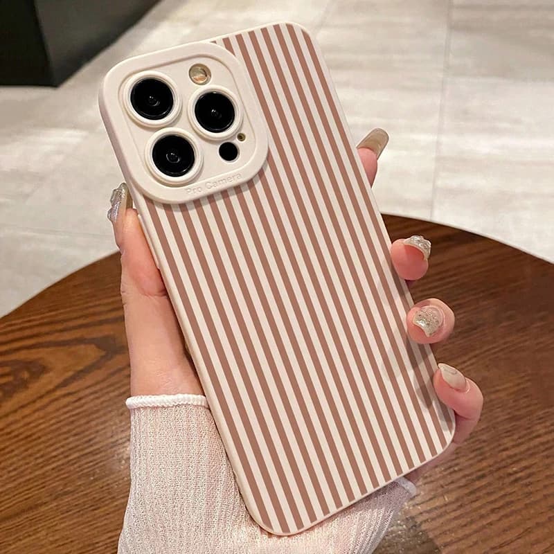 Pink Striped Painted Anti-Drop Phone Case For iPhone 18 11 12 13 14 15 16 17 Pro Max XS XR X 7 8 Plus 16E Air Candy Bumper Cover