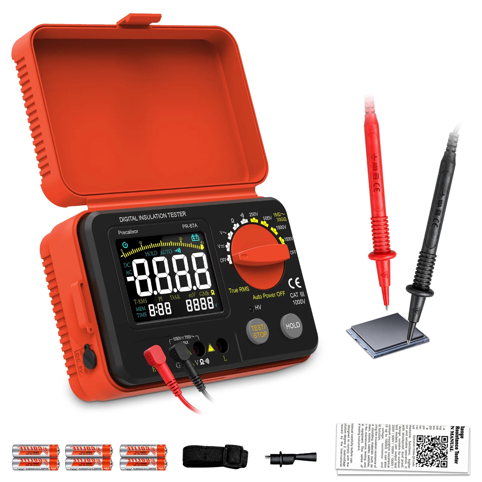 Insulation Resistance Tester Megohmmeter 2500V 5000V 100GΩ VA Display Data Hold for Transformer Motor Cable Maintenance