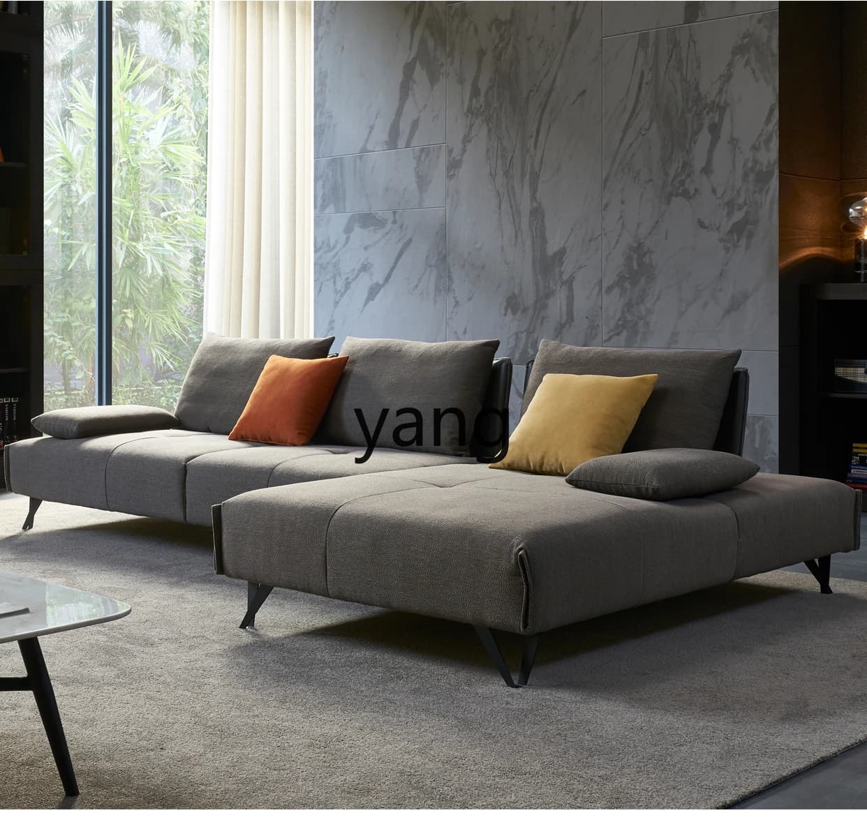 LMM modern light luxury reclining and sleeping backrest adjustable gray cotton and linen fabric sofa