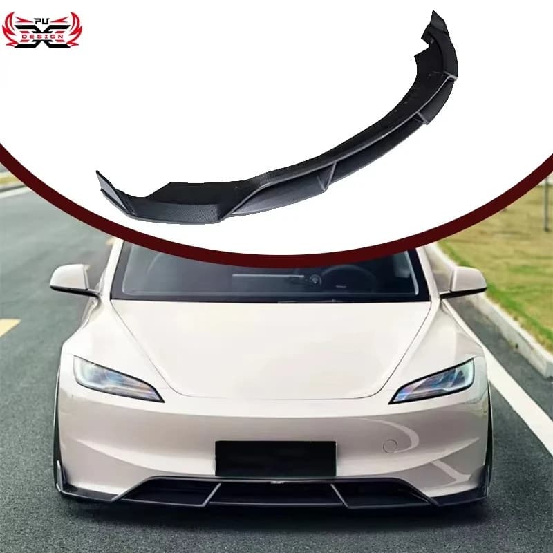Carbon Fiber Car Front Bumper Lip Splitter For Tesla Model 3 Highland 2024 CMS Style Front Lip Spoiler Diffuser Chin