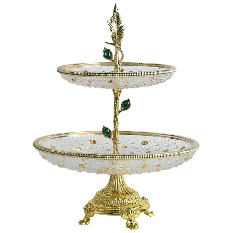Double-layer fruit plate binaural glass European snack candy plate ornament hotel home creative high-end craftsmanship