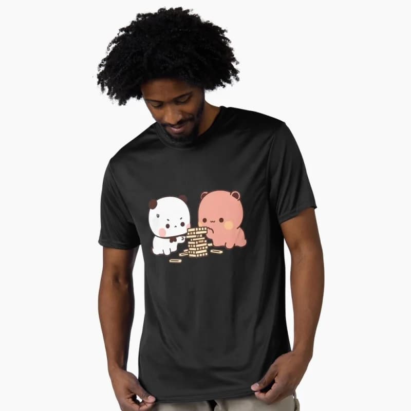Bubu and Dudu playing Jenga Gift t shirt ‌kawaii‌ Panda Bear Cartoon Graphic tee Cute Y2K Clothes 100% cotton All size Tee