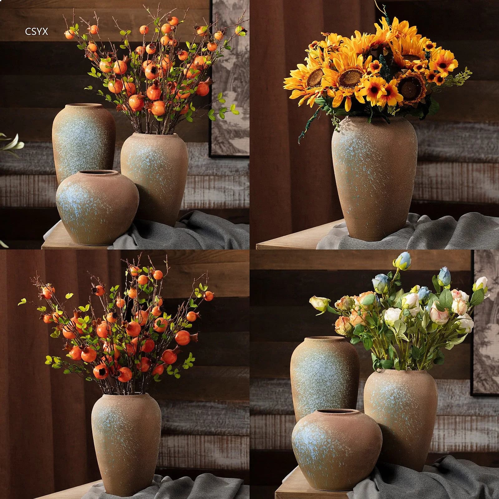 Jingdezhen Wabi-Sabi Rustic Ceramic Vase New Chinese Style Dried Flower Pot Home Hotel Living Room Decor