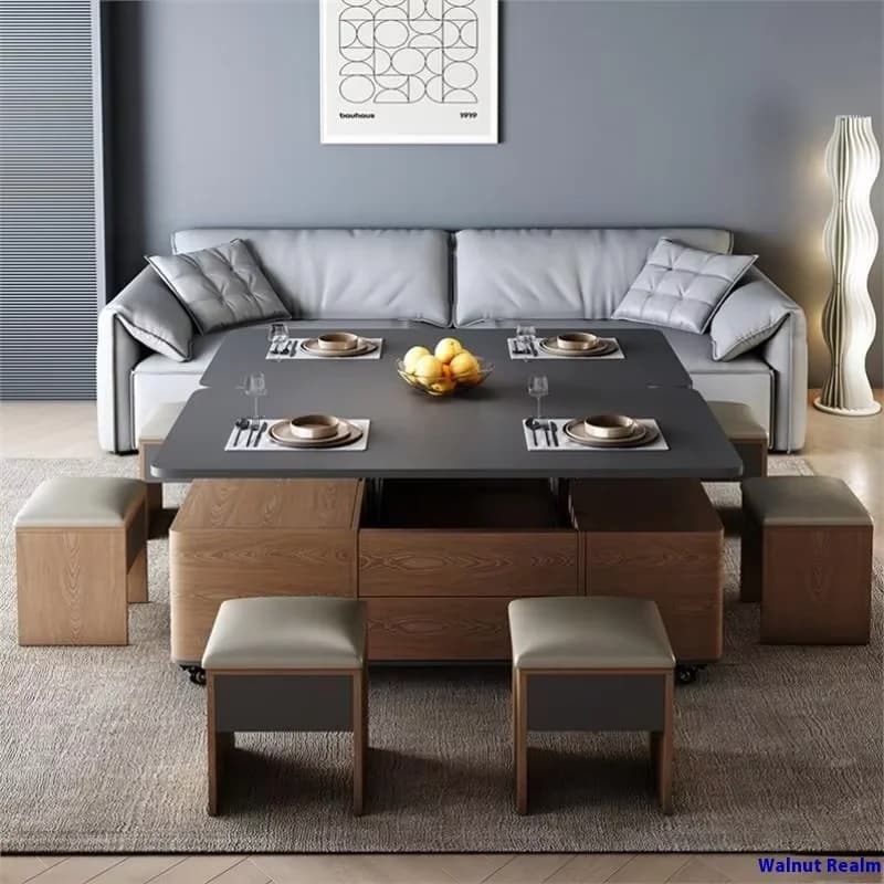 #Nordic Modern Multi-Functional Dual-Use Dining Table One-Piece Folding Telescopic Coffee Table For Small Apartments Telescopic