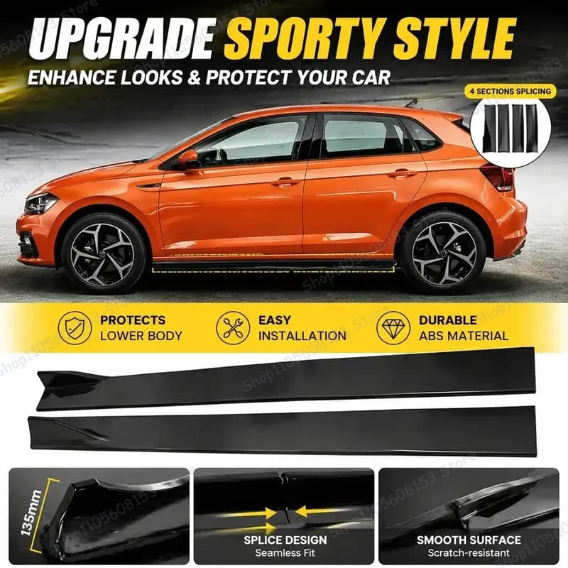 For VW Polo Skoda Octavia A7 Kodiaq Seat Ateca Leon Universal Side Skirt Extensions Rocker Panels Diffuser Winglets