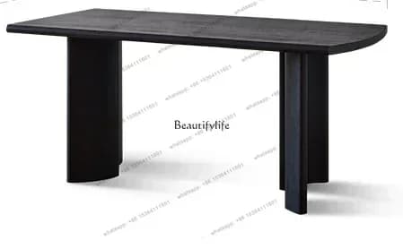 12Nordic solid wood dining table rectangular retro black designer small apartment wabi sand wind dining table