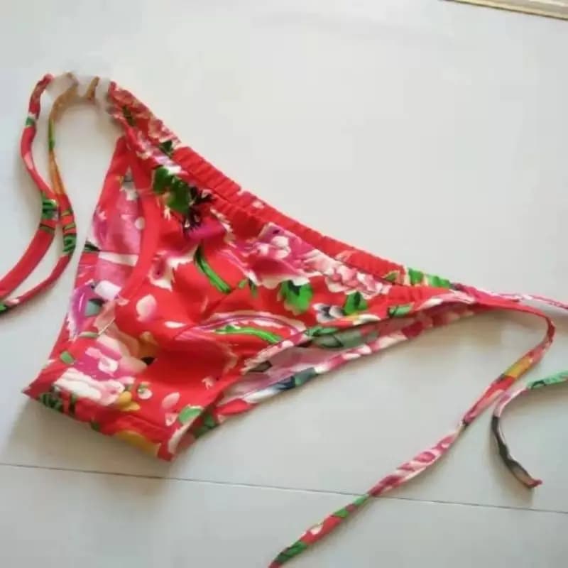 Large Flower Men's Retro Floral Briefs Sissy Low Waist Lace Up Thong Mini Underwear Comfortable Breathable Cotton Panties