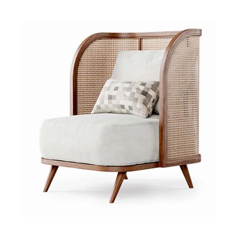 LMM Solid Wood Rattan Sofa Simple Hotel B & B Sofa Chair Wabi Sabi Wind Back Chair