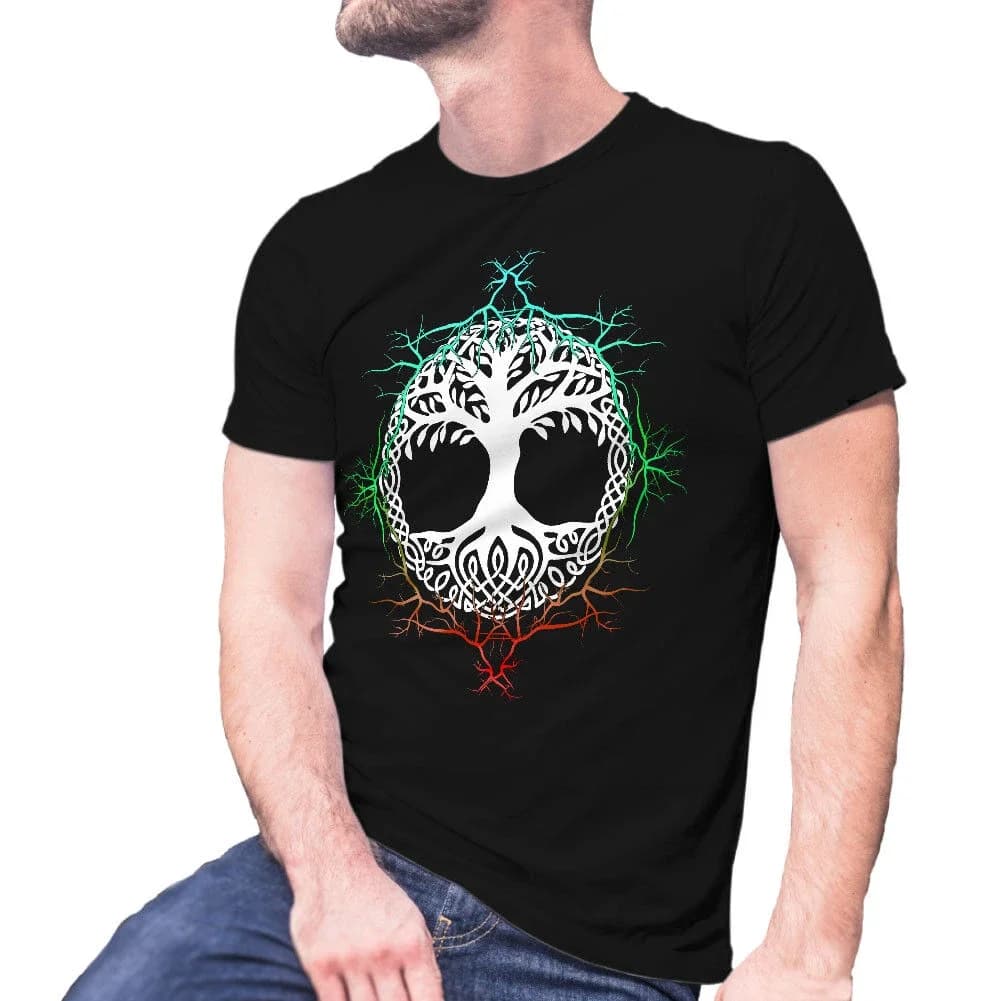 Yggdrasil Nine Realms 9 Welten Wikinger Weltesche Weltenbaum Tshirt Men's 100% Cotton Casual T-shirts Loose Top Size S-3XL