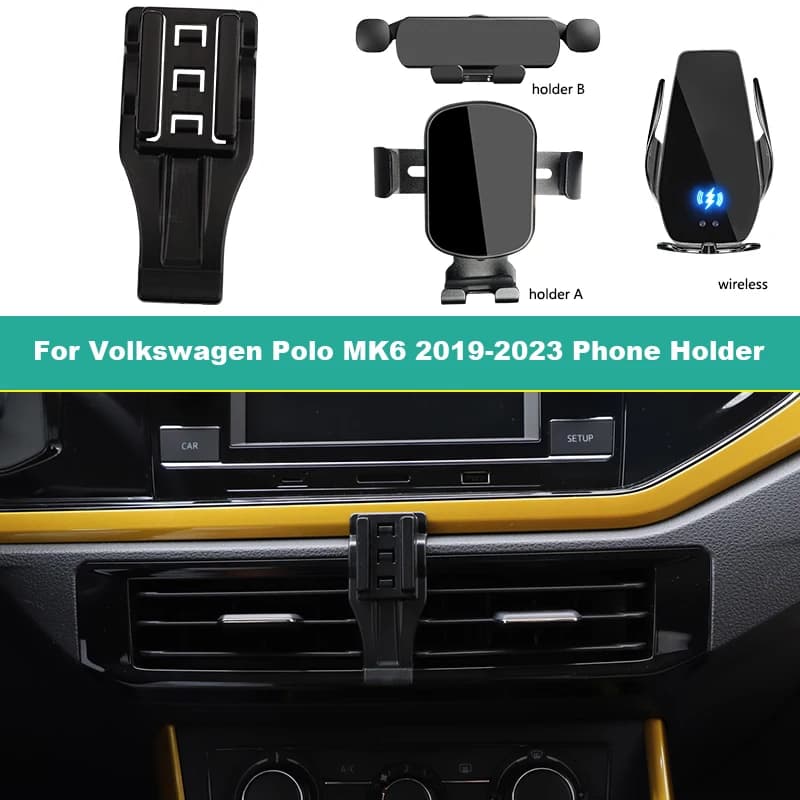 Gravity Car Phone Holder For Volkswagen VW Polo MK6 AW 2019-2023 Special Fix Bracket Base Support Smartphone Wireless Charging