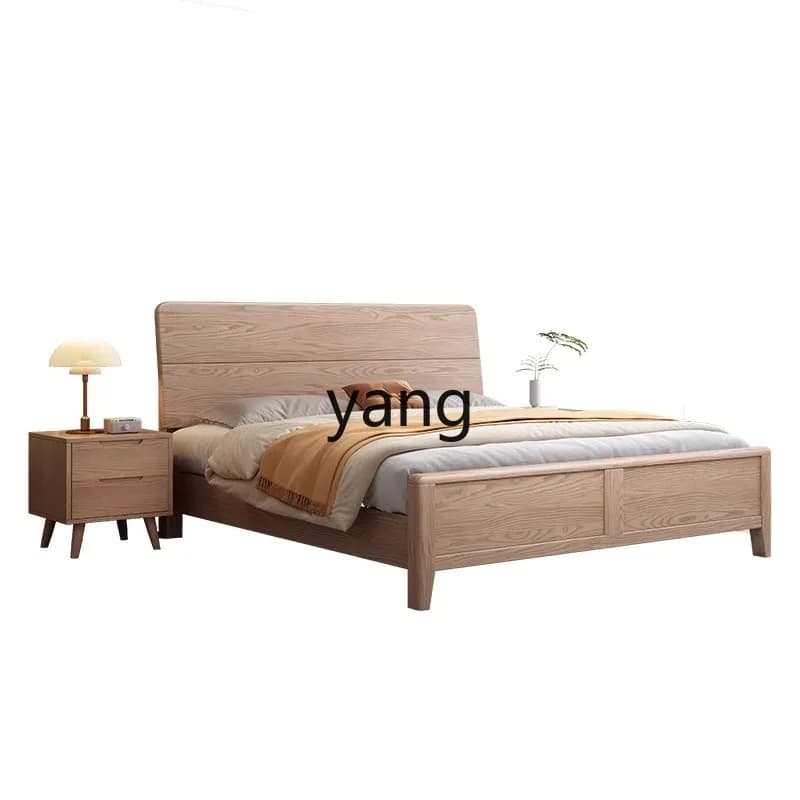 LH Solid Wood Bed Home Master Bedroom Modern Hotel Homestay Double Queen Bed