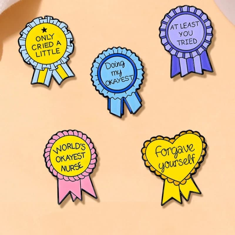 Creative Cartoon Motivational Medal English Brooch Inspirational DIY Alloy Pin Badge for Clothes Bags Hat Scarf T-shirt Jeans