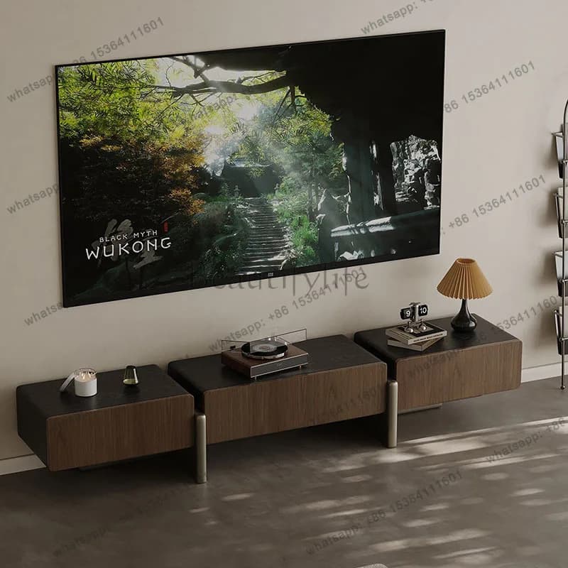 LD Italian Minimalist Walnut Leather TV Cabinet Household Small Apartment Living Room Floor Cabinet With Drawers Designer
