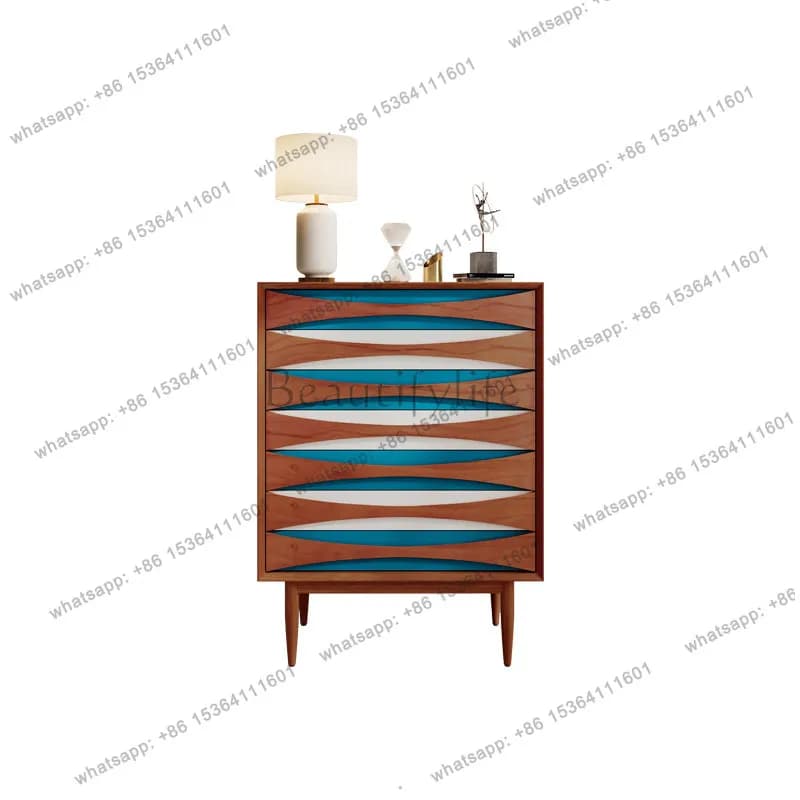 French retro solid wood chest of drawers, antique storage, living room entrance side cabinet