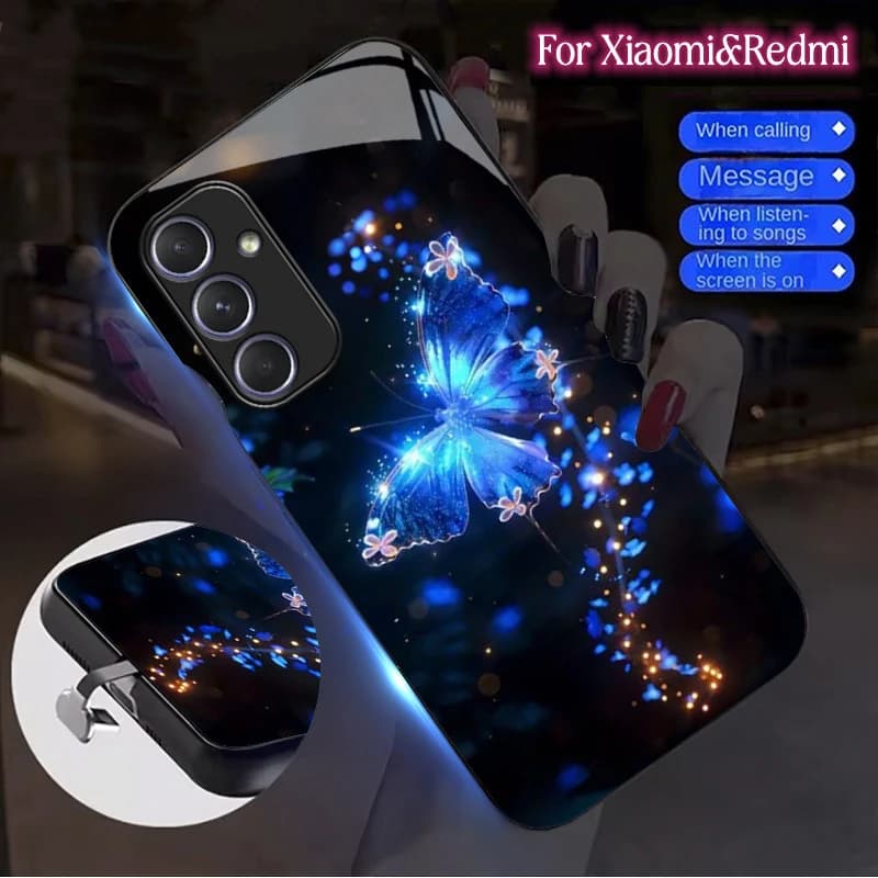 For Xiaomi Mi POCOX3 X4 X5 X6 X7 Pro LED Case Shockproof Flash Phone Case For Redmi Note 14 13 12 Pro Plus Luminous Phone Cover