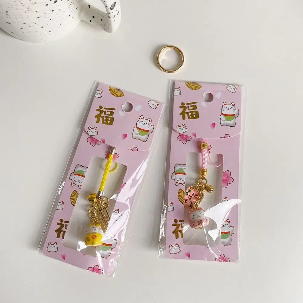 Japanese Mini Sakura Cat Phone Lanyards Charm Children's Gifts Korean Style Key Ring Bag Accessory Cute Key Chain Bag Pendant