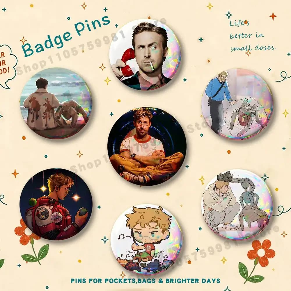 R-Ryan G-Gosling Cartoon Round Pins Cartoon Brooches Stylish Ornament Badge for Backpack Accessorys Gifts